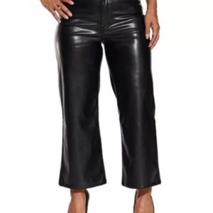 Dollhouse Women's Cropped Vegan Leather Wide-Leg Pants Solid Black, Size 5